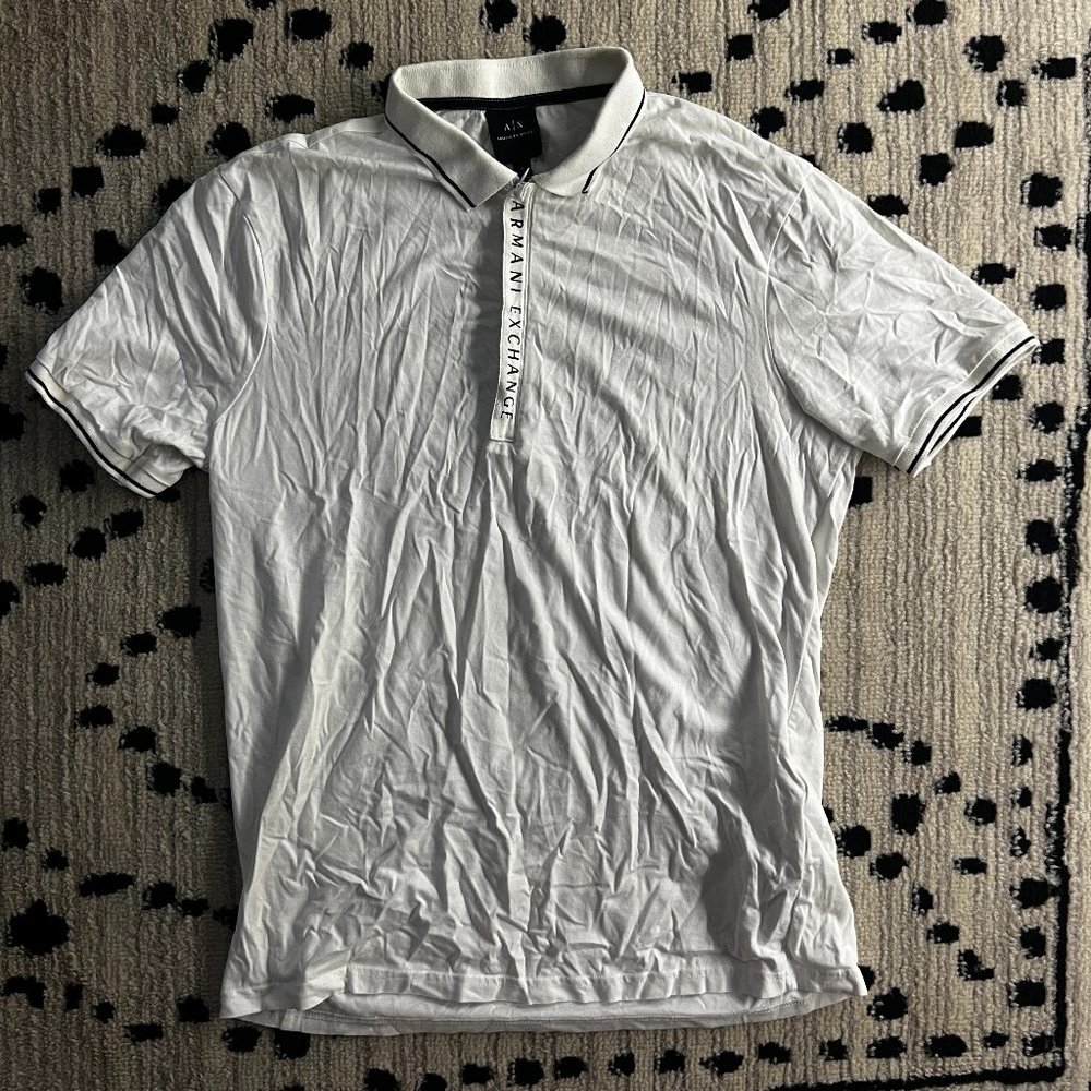 Armani Exchange Slim Fit Zipper Logo Short Sleeve Polo Shirt